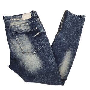 MacKeen Market Mens Pierre Faded Distressed Patchwork Seam Zip Jeans 40x31